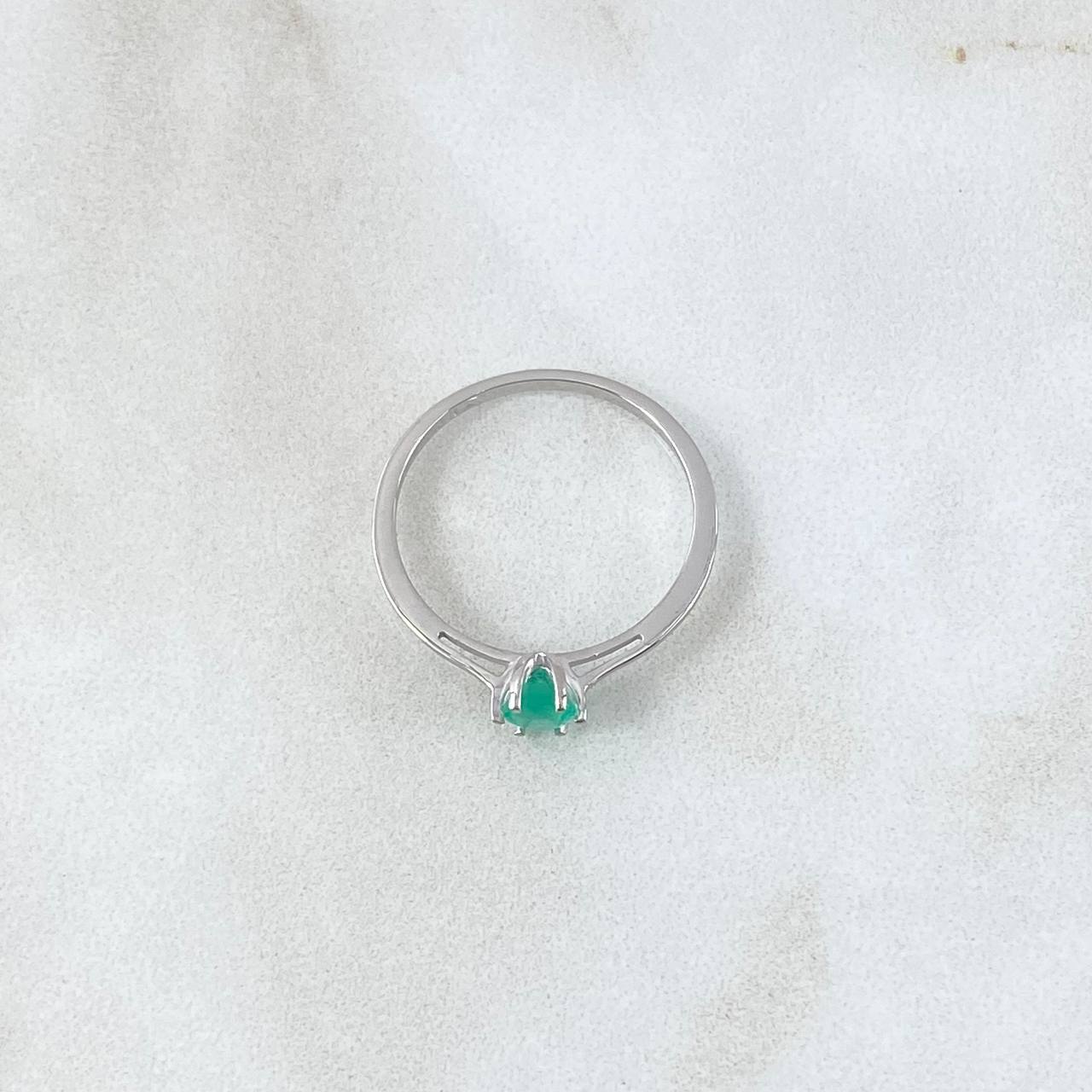 Anillo Solitario Puente 1.25gr / T6 1/2 / Esmeralda 26pts Oro Blanco 18K (Joya) *