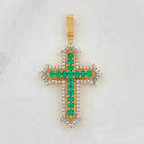 Dije Cruz Tupida Esmeraldas 75 pts Diamantes 32 pts 6.7gr / 4.4cm / Dos Oros Amarillo Blanco 18K %