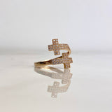 Anillo Dos Cruces 2.65gr / T8 / Circones Blancos Oro Amarillo ©