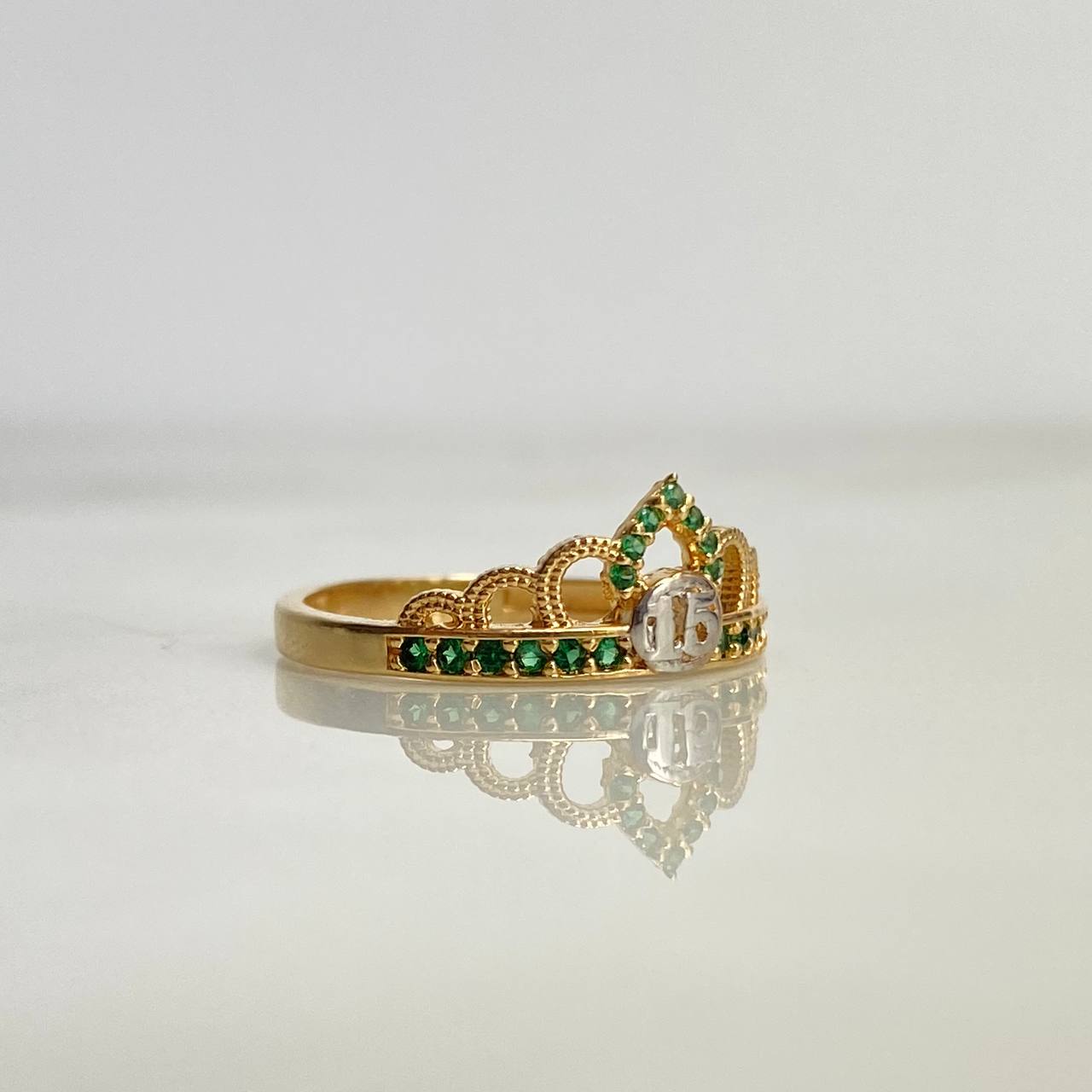 Anillo Corona Curva 15s 2.3gr / T7 / Circones Verdes Dos Oros Amarillo Blanco ©