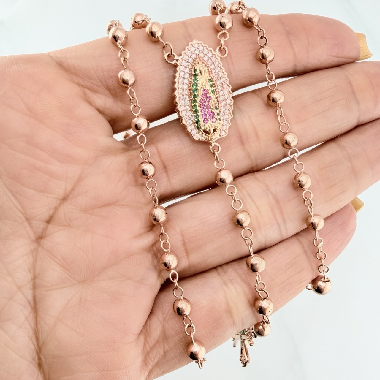 Rosario Virgen De Guadalupe 13.35 g / 40 cm / 4mm-5 mm Oro Rosa 18K