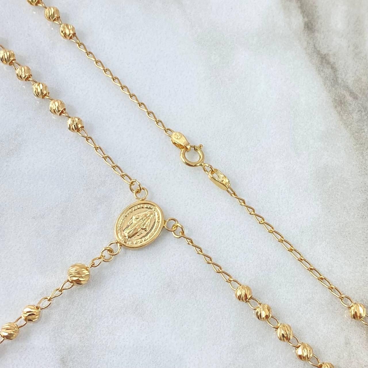 Rosario Virgen Milagrosa 7.15gr / 45cm / 3mm-4mm Bolas Diamantadas Cruz Lisa Oro Amarillo 18K