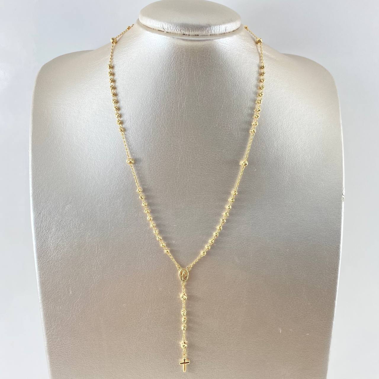 Rosario Virgen Milagrosa 8gr / 50cm / 3mm-4mm Bolas Diamantadas Crúz Lisa Oro Amarillo 18K