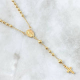 Rosario Virgen Milagrosa 7.25gr / 45cm / 3mm-4mm Bolas Diamantadas Cruz Tallada Oro Amarillo 18K *