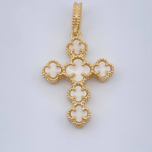 Dije Cruz Trebol Punteado 2.65gr / 3.3cm-Oro Amarillo 18K +