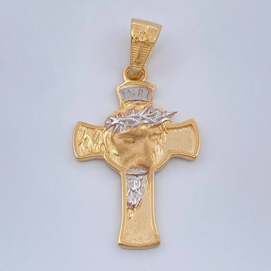 Dije Cruz Cristo Rostro  4gr / 3.5cm-Dos Oros Amarillo Blanco 18K +