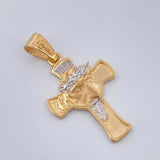 Dije Cruz Cristo Rostro  4gr / 3.5cm-Dos Oros Amarillo Blanco 18K +