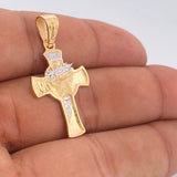 Dije Cruz Cristo Rostro  4gr / 3.5cm-Dos Oros Amarillo Blanco 18K +