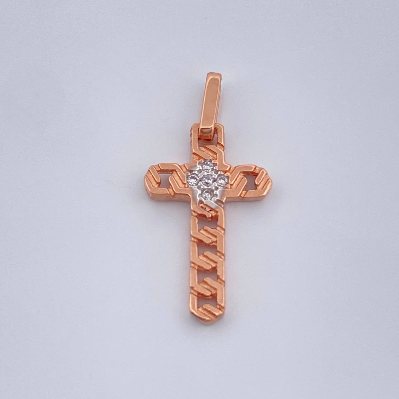 Dije Cruz Cubana 0.85gr / 2.1cm-Dos Oros Blanco Rosa 18K +
