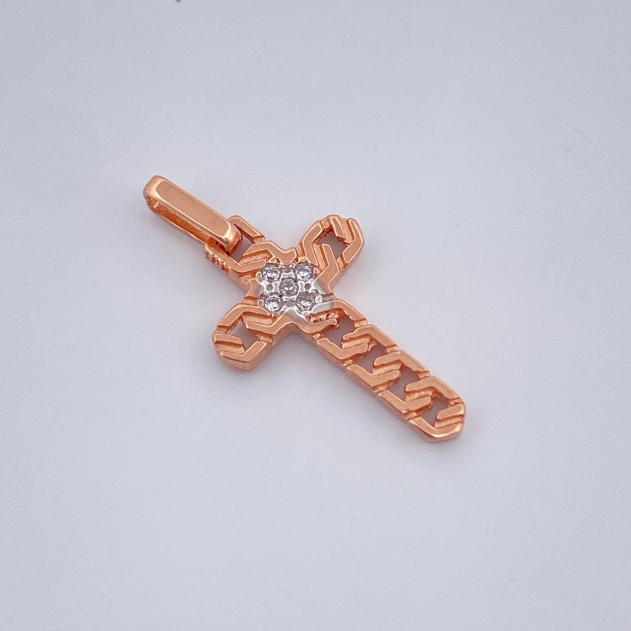 Dije Cruz Cubana 0.85gr / 2.1cm-Dos Oros Blanco Rosa 18K +