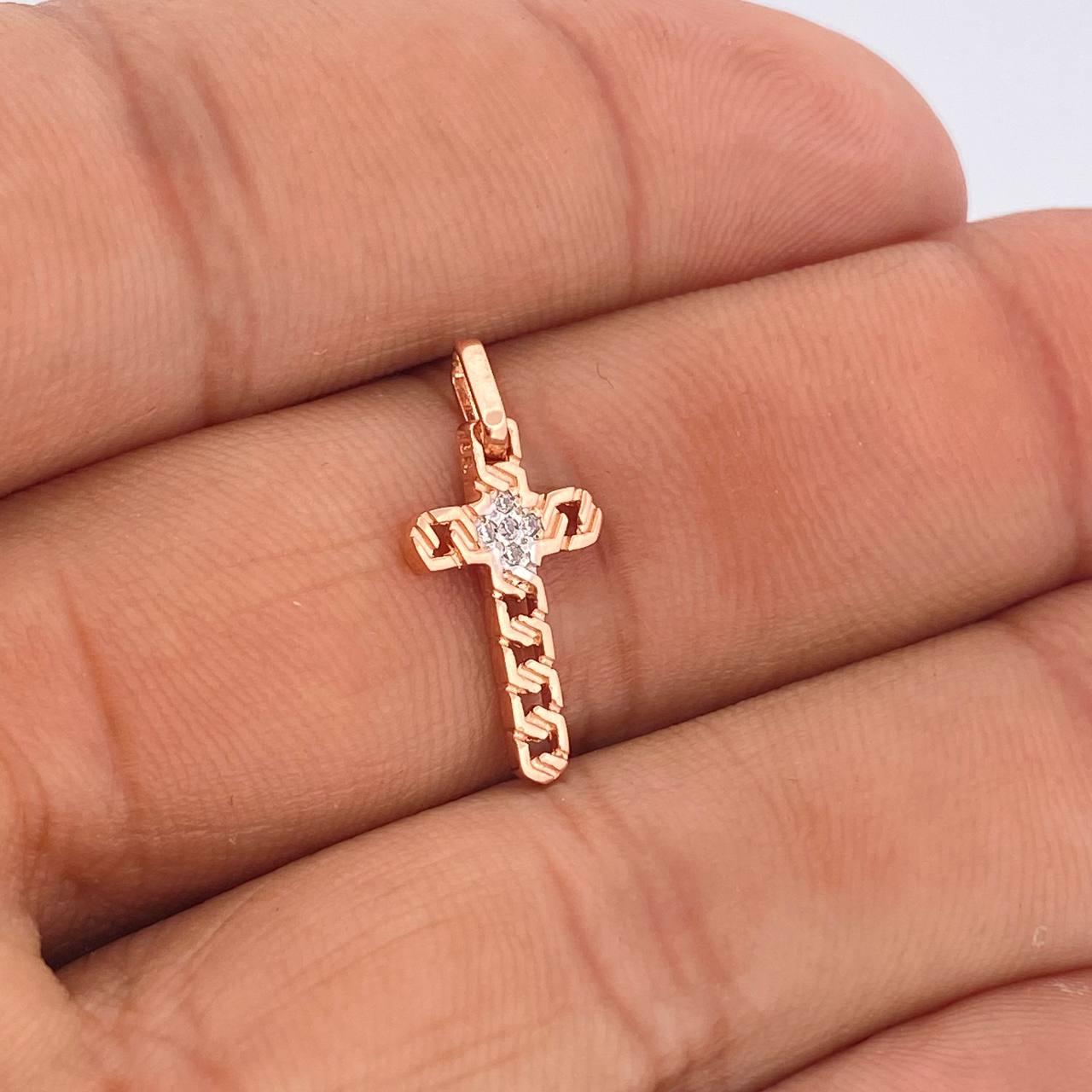 Dije Cruz Cubana 0.85gr / 2.1cm-Dos Oros Blanco Rosa 18K +