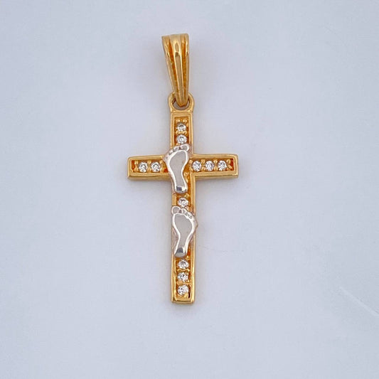 Dije Cruz Huellas 1.25gr / 2.7cm-Dos Oros Amarillo Blanco 18K +