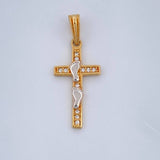 Dije Cruz Huellas 1.25gr / 2.7cm-Dos Oros Amarillo Blanco 18K +