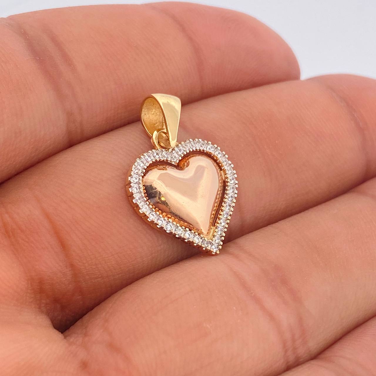 Dije Corazon 2.05gr / 2.5cm-Dos Oros Blanco Rosa 18K +