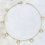 Tobillera Aro Seguido Corazones 1.25gr / 25cm / Liso- Diamantado Oro Amarillo +4