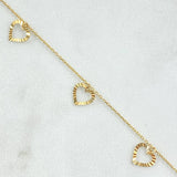 Tobillera Aro Seguido Corazones 1.25gr / 25cm / Liso- Diamantado Oro Amarillo +4