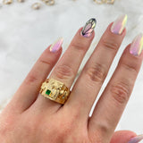 Anillo Palma Quimbaya 4.75gr / T13 3/4 / Circon Verde Oro Amarillo
