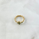 Anillo Cruz 2.6gr / T6 1/2 / Circones Blancos-Verdes Oro Amarillo