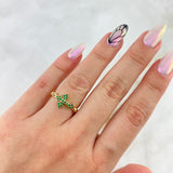 Anillo Cruz 2.6gr / T6 1/2 / Circones Blancos-Verdes Oro Amarillo