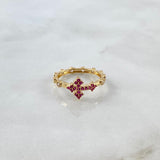 Anillo Cruz 3.1gr / T8 1/2 / Circones Blancos-Fucsias Oro Amarillo