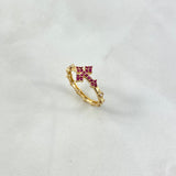 Anillo Cruz 3.1gr / T8 1/2 / Circones Blancos-Fucsias Oro Amarillo