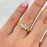 Anillo Corona Corazones 3.35gr / T7 1/2 / Circones Blancos Dos Oros Amarillo Blanco