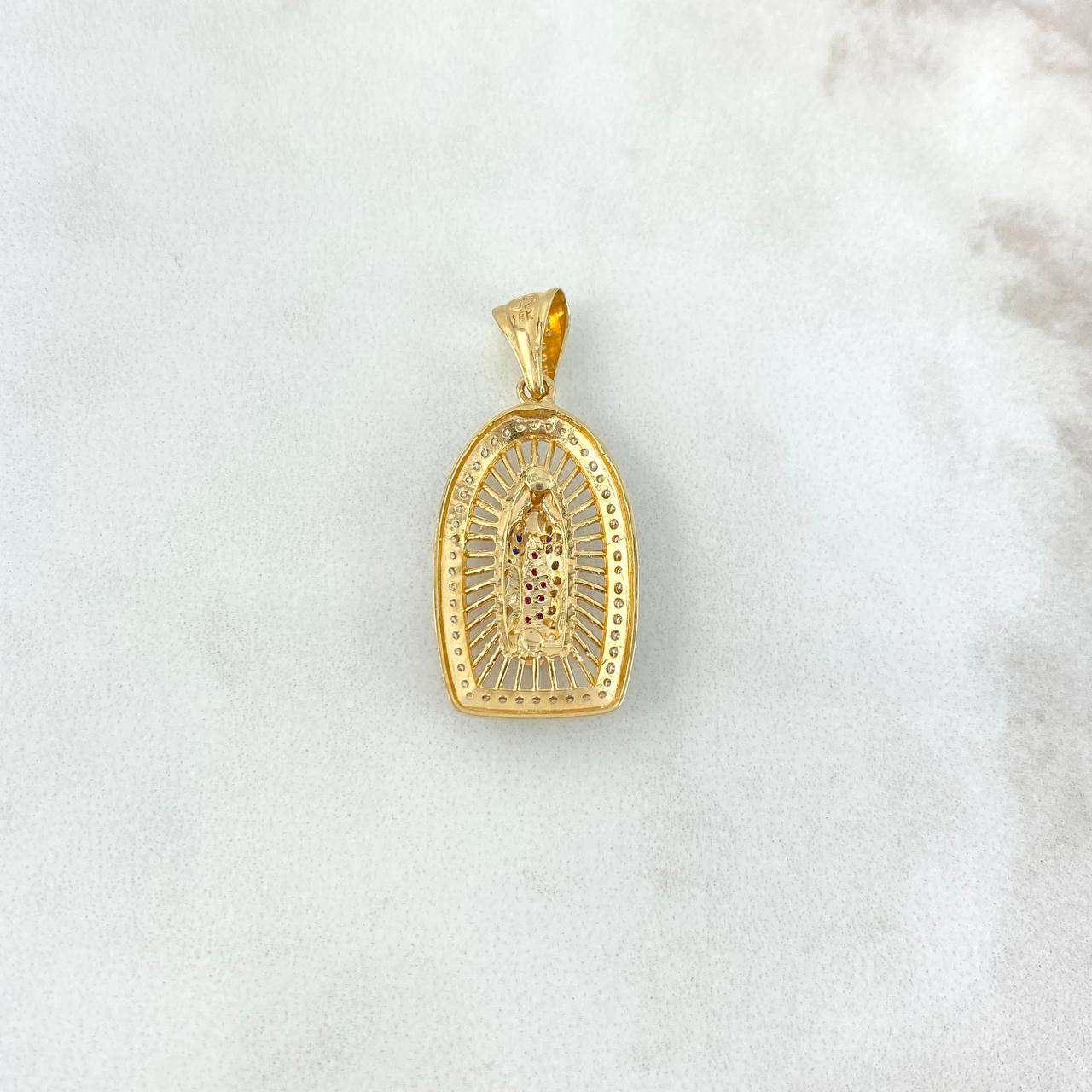 Dije Virgen de Guadalupe 3.75gr / 3.3cm / Circones Blancos-Azules-Fucsias Oro Amarillo *