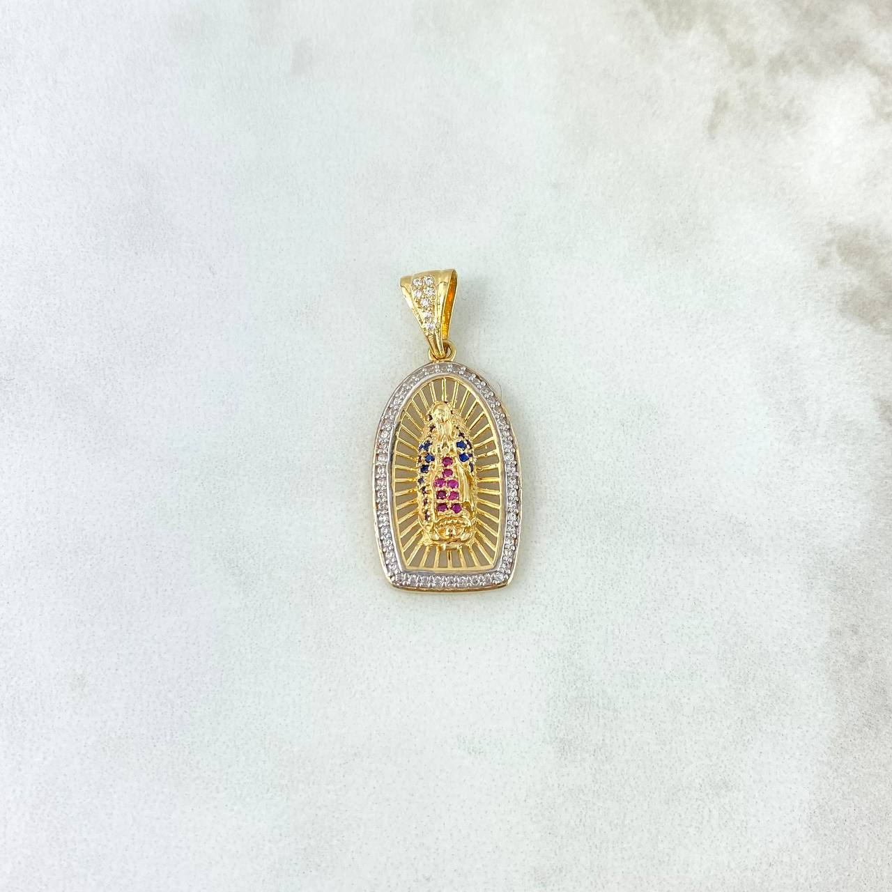 Dije Virgen de Guadalupe 3.75gr / 3.3cm / Circones Blancos-Azules-Fucsias Oro Amarillo *