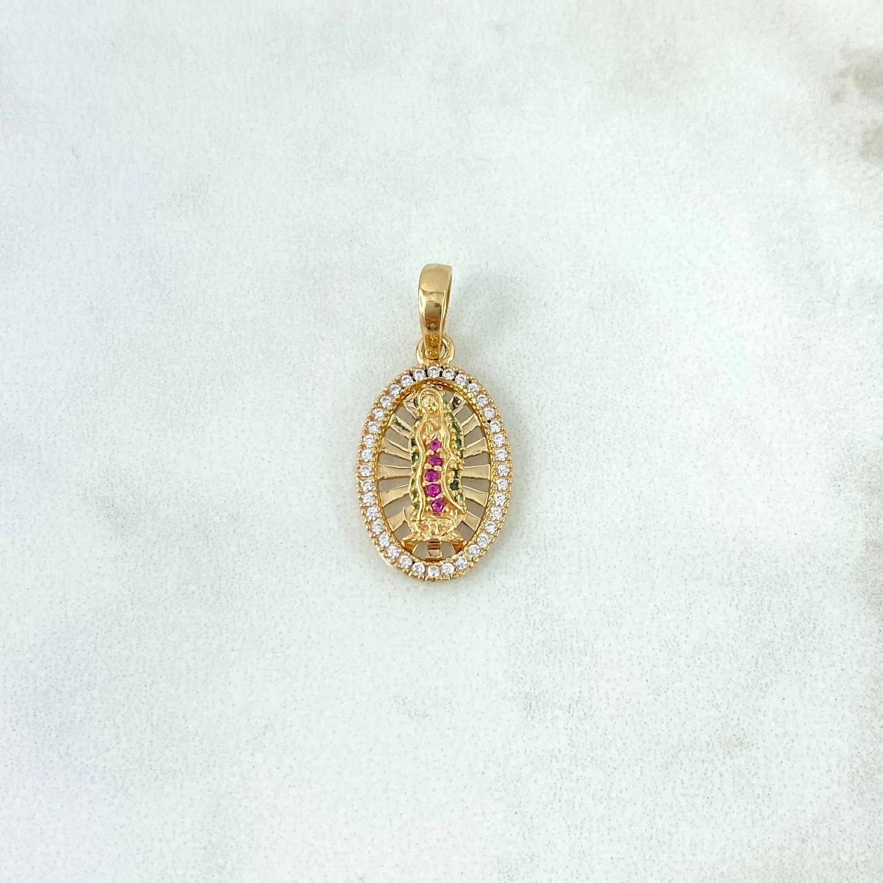 Dije Virgen de Guadalupe 2.4gr / 1.6cm / Circones Blancos-Verdes-Fucsias Oro Amarillo *
