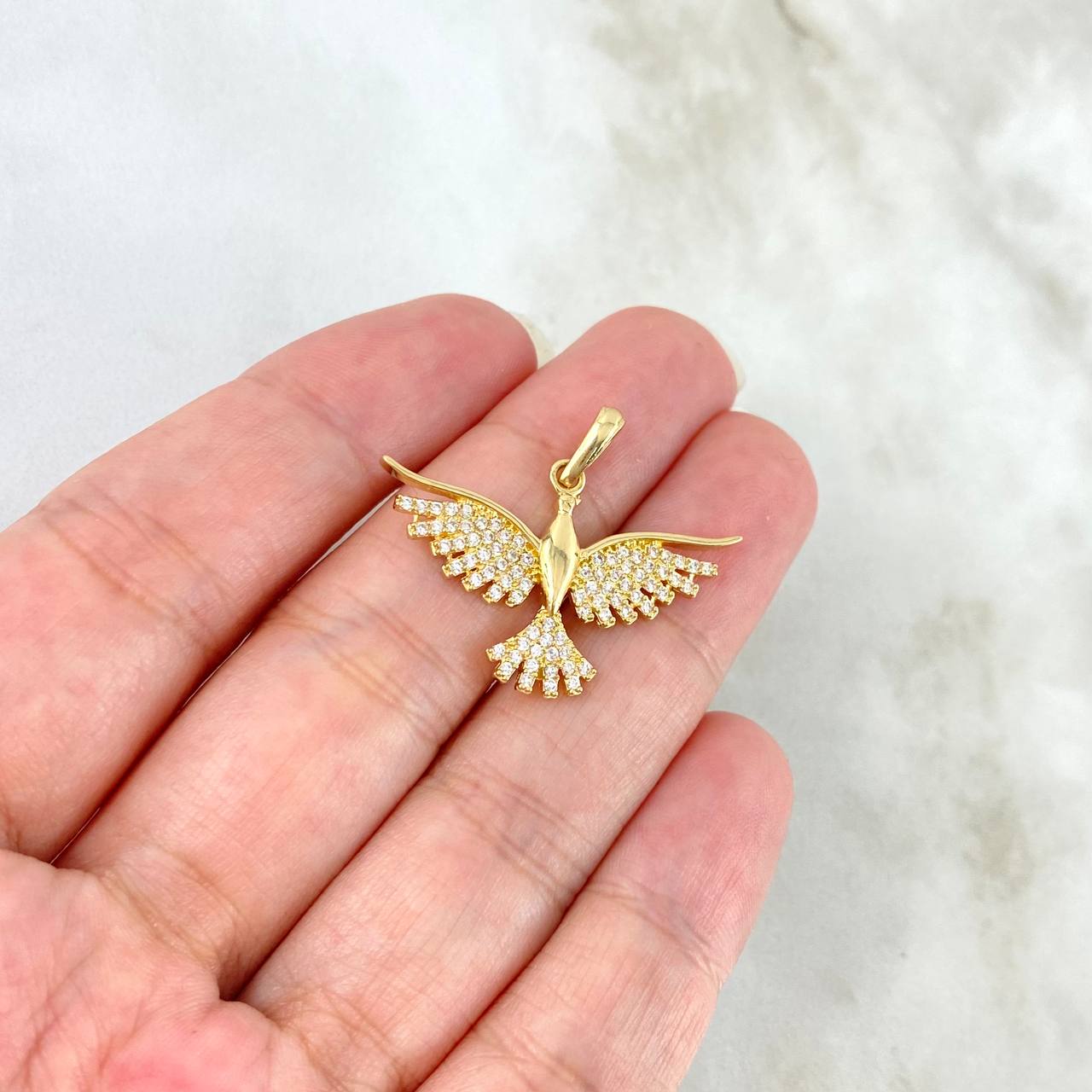 Dije Colibrí 2.65gr / 2.4cm / Circones Blancos Oro Amarillo *