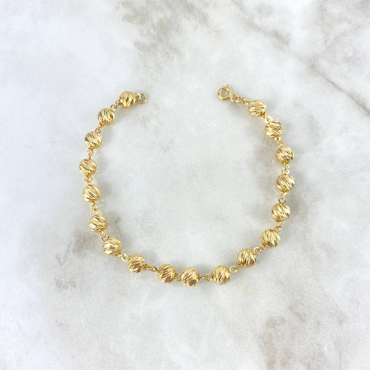 Pulso Tipo Militar 6.3gr / 18.5cm / 6mm Bolas Diamantadas Oro Amarillo (Oferta)