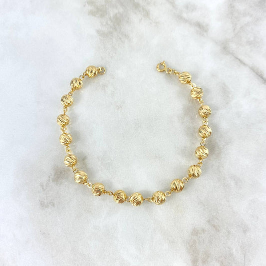 Pulso Tipo Militar 6.3gr / 18.5cm / 6mm Bolas Diamantadas Oro Amarillo (Oferta)