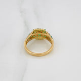 Anillo Halo Cuadrado Esmeraldas 1.04 qts Diamantes 12 pts 3.4gr / T5 3/4 / Dos Oros Amarillo Blanco 18K %
