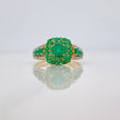 Anillo Halo Cuadrado Esmeraldas 1.04 qts Diamantes 12 pts 3.4gr / T5 3/4 / Dos Oros Amarillo Blanco 18K %
