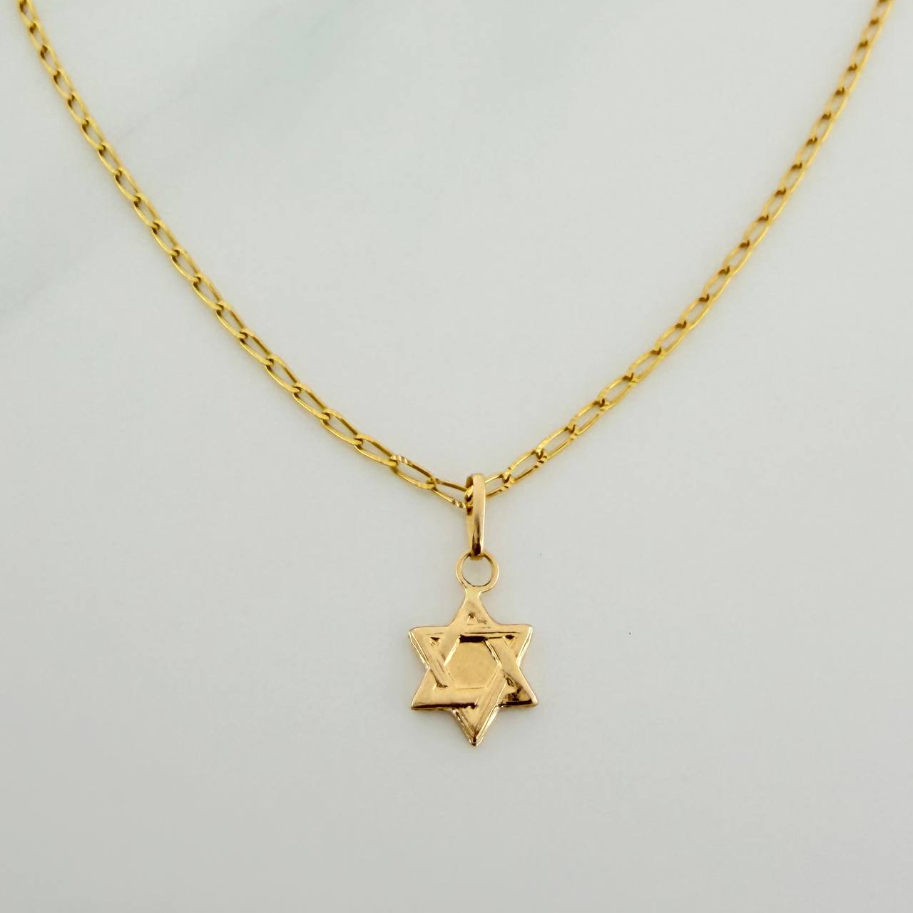 Set Cadena y Dije Espiga + Estrella David 1.95gr / 45.3cm / 1.22mm Oro Amarillo 18K (Oferta) &