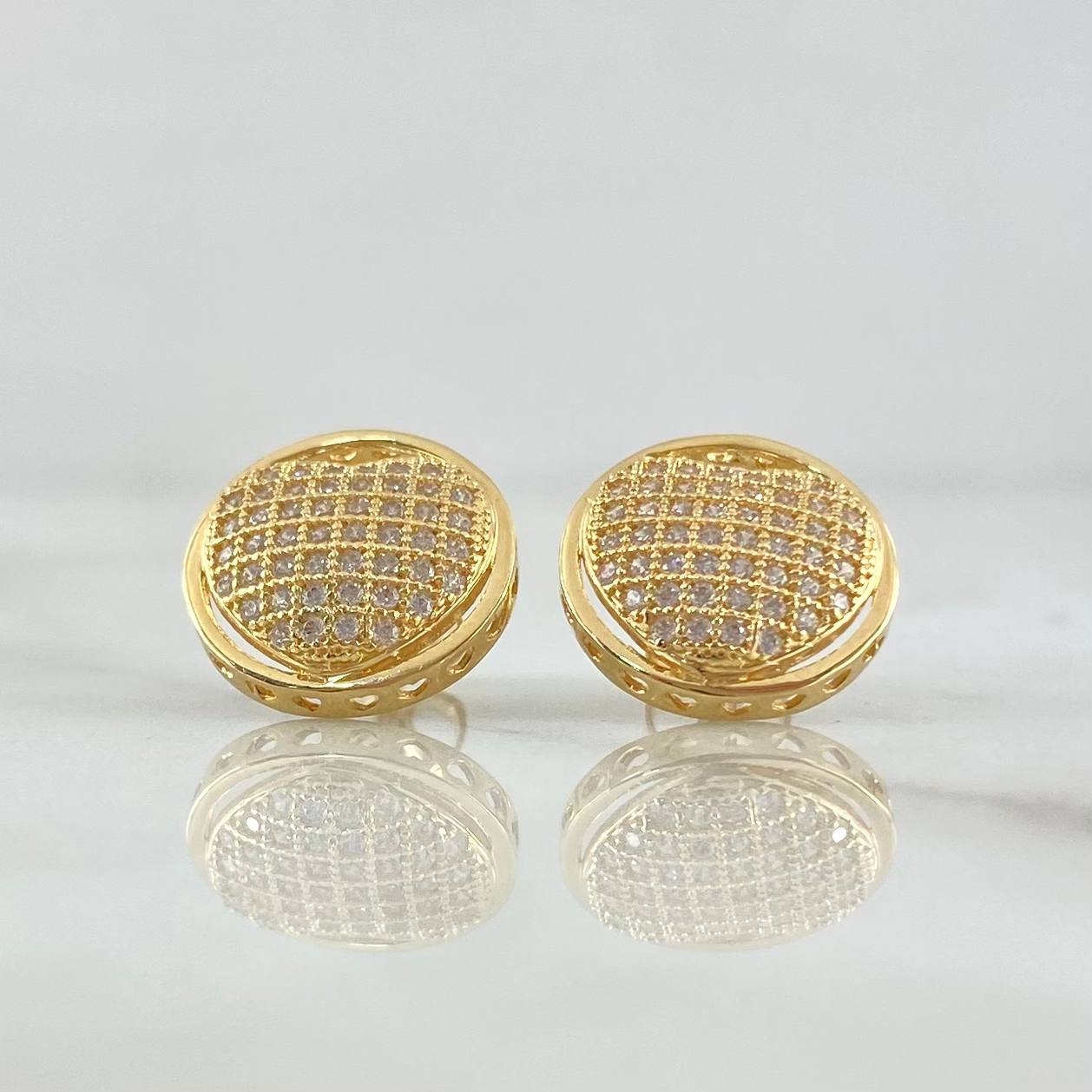 Topos Corazon Aro Tupido 3.65gr / 1.3cm / Circones Blancos Oro Amarillo 18K *