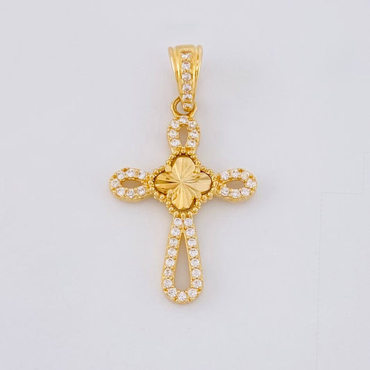 Dije Cruz Trébol Diamantado 1.8g / 3cm Oro Amarillo 18K