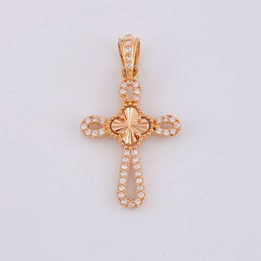 Dije Cruz Trébol Diamantado 1.75g / 3cm Oro Rosa 18K