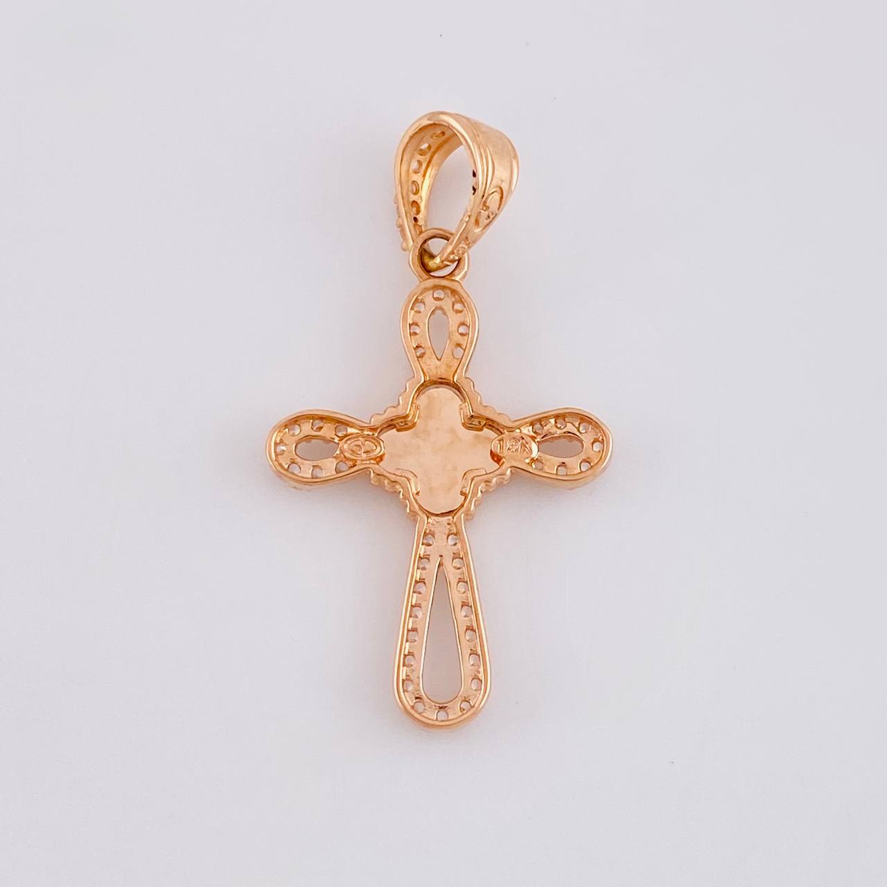 Dije Cruz Trébol Diamantado 1.75g / 3cm Oro Rosa 18K
