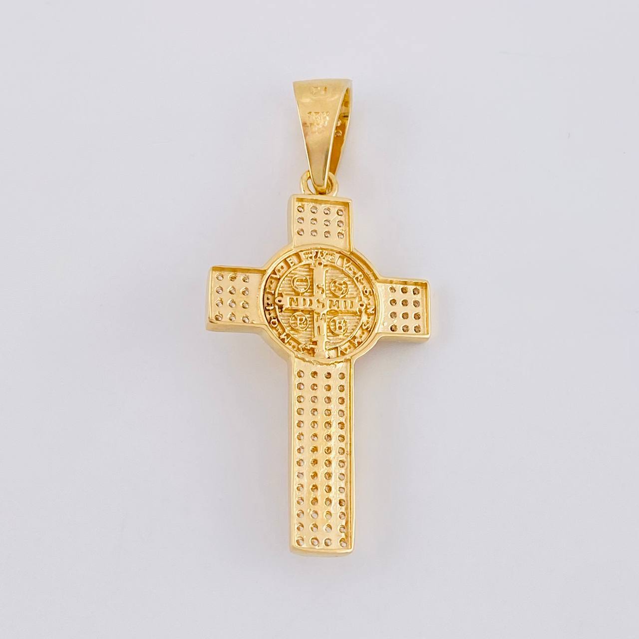 Dije Cruz Cristo San Benito 6.2g / 4.6cm Dos Oros Amarillo Blanco 18K