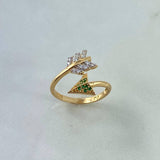 Anillo Flecha 3gr / T7 / Circones Blancos-Verdes Oro Amarillo