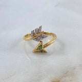 Anillo Flecha 3gr / T7 / Circones Blancos-Verdes Oro Amarillo