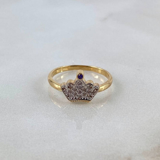 Anillo Corona 1.8gr / T4 1/2 / Circones Blancos-Morados Oro Amarillo