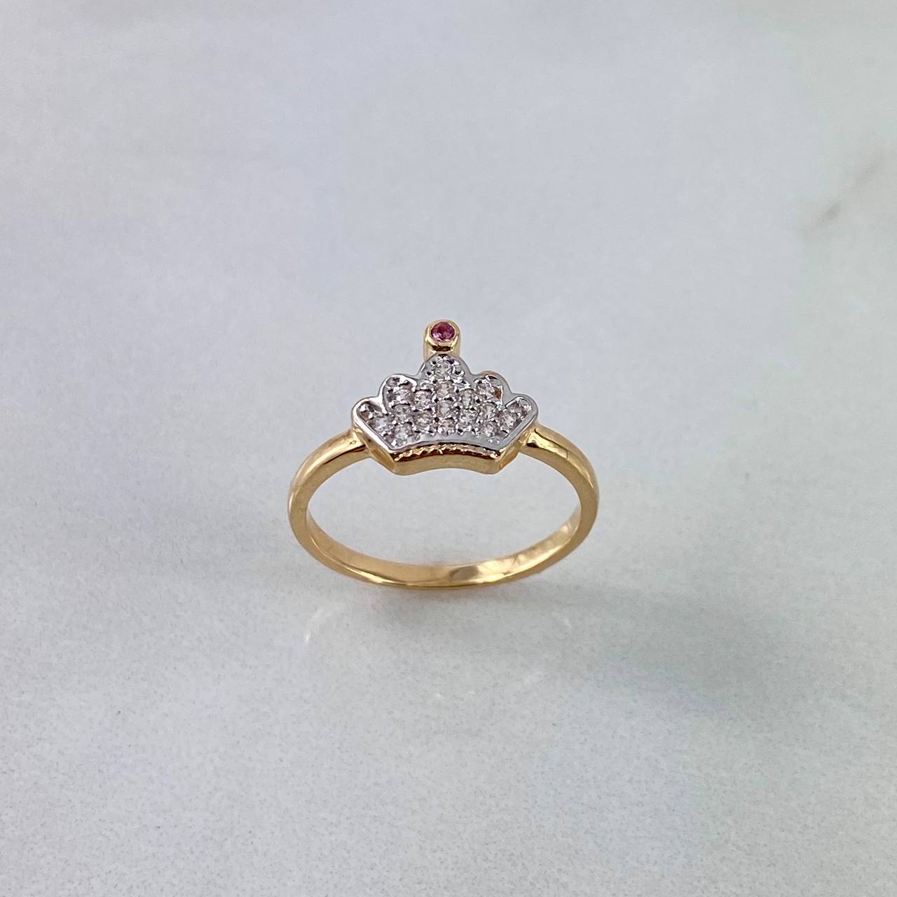 Anillo Corona 1.8gr / T4 1/4 / Circones Blancos-Lilas Oro Amarillo
