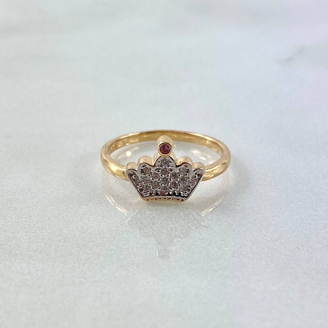 Anillo Corona 1.8gr / T4 1/4 / Circones Blancos-Lilas Oro Amarillo