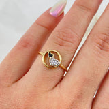 Anillo Corazones 1.7gr / T5 3/4 / Circones Blancos-Negros Dos Oros Amarillo Blanco