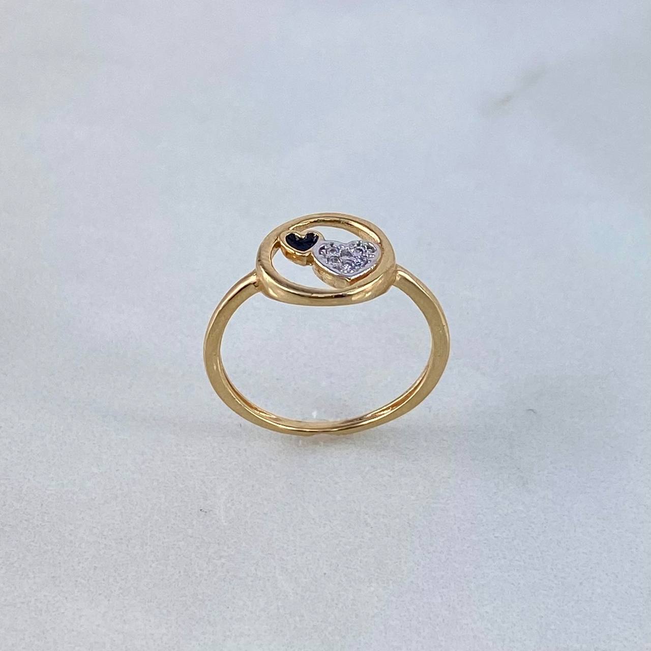 Anillo Corazones 1.7gr / T5 3/4 / Circones Blancos-Negros Dos Oros Amarillo Blanco