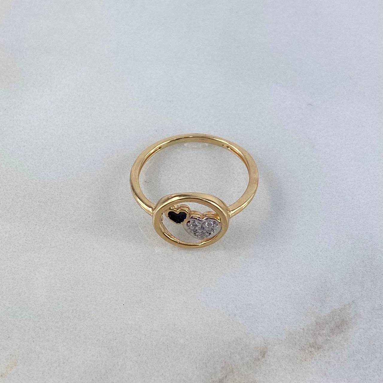 Anillo Corazones 1.7gr / T5 3/4 / Circones Blancos-Negros Dos Oros Amarillo Blanco