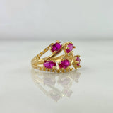 Anillo Ramificado 3.2gr / T6 3/4 / Circones Blancos-Fucsia Oro Amarillo