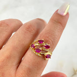 Anillo Ramificado 3.2gr / T6 3/4 / Circones Blancos-Fucsia Oro Amarillo